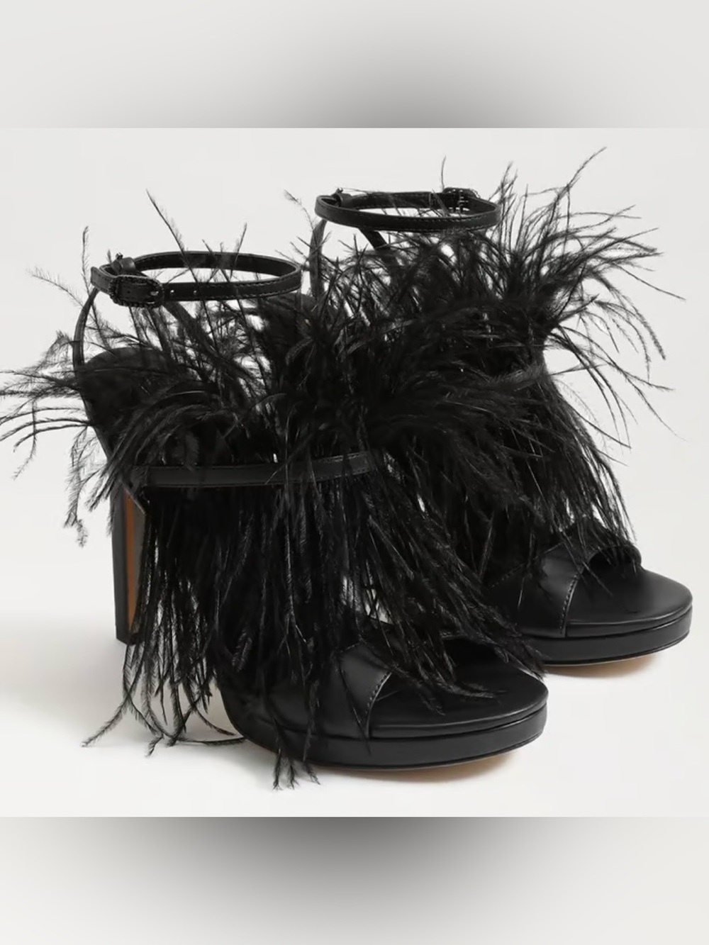 Sam Edelman Jacinta Black Feathered Ankle-Strap Stiletto Glam Luxe Goth Edgy Sz5 - Picture 5 of 10